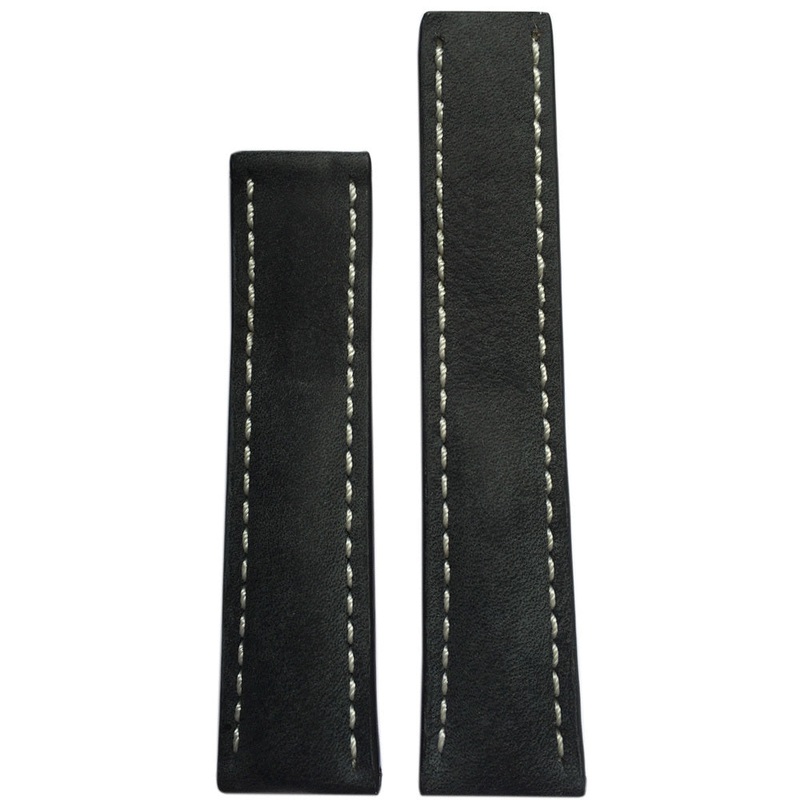 Vintage Leather Watch Band | Stone | White Stitch | For Breitling Deploy