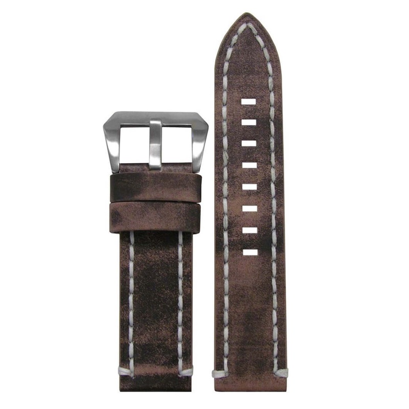 Vintage Tobacco Watch Band | Flat | Distressed Grey | White Stitch