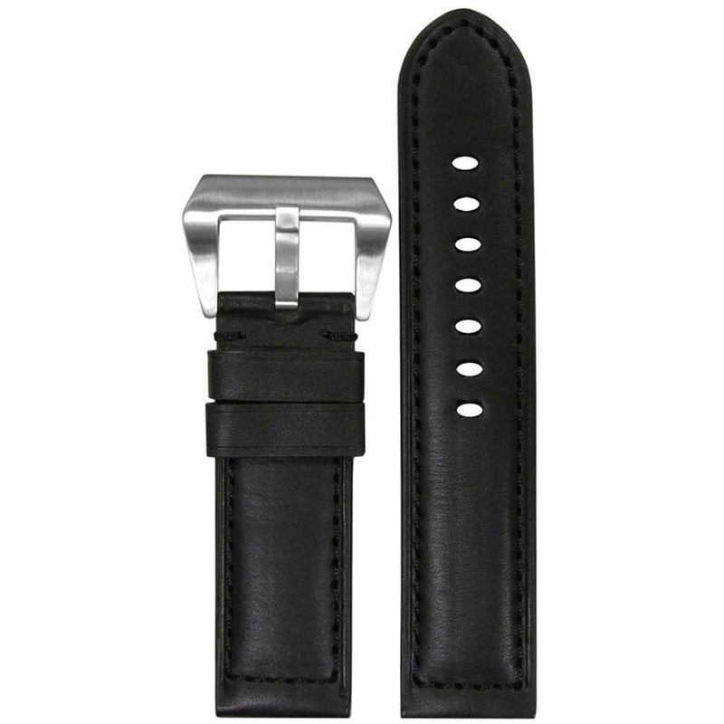 Classic HZ Vintage Leather Watch Band | Padded | Sport | Black | Black Stitch