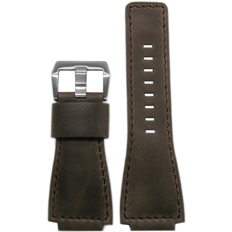 Dark Oak Distressed Vintage Leather Watch Band | Match Stitching | For Bell & Ross