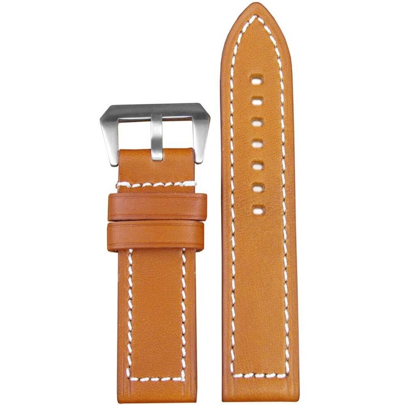 Distressed P Calf Watch Band | Flat | Light Rou | White Stitch