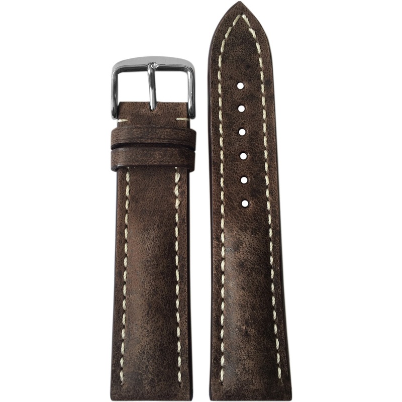 Distressed Vintage Leather Watch Band | Brown | White Stitch | For Breitling