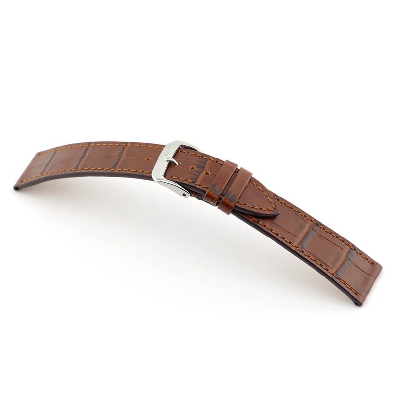 Embossed Alligator Grain on Cow Leather Watch Band | Baltimore | Flat | Mahogany