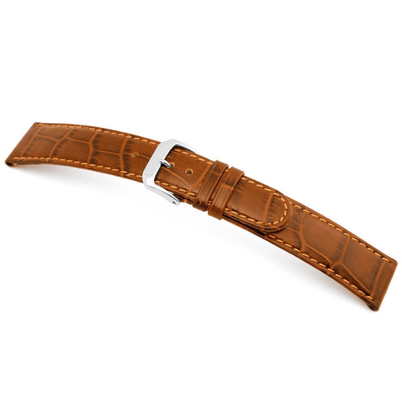 Embossed Leather Alligator Print Watch Band | Argentina | Cognac