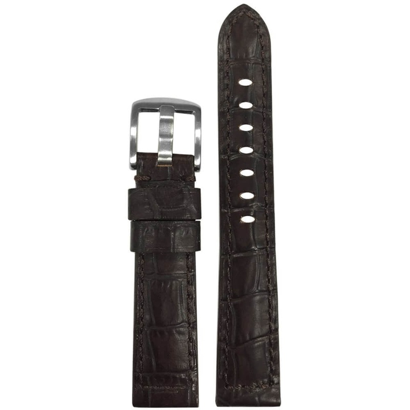 Embossed Leather Gator Print Watch Band | Padded | Brown | Brown Stitch