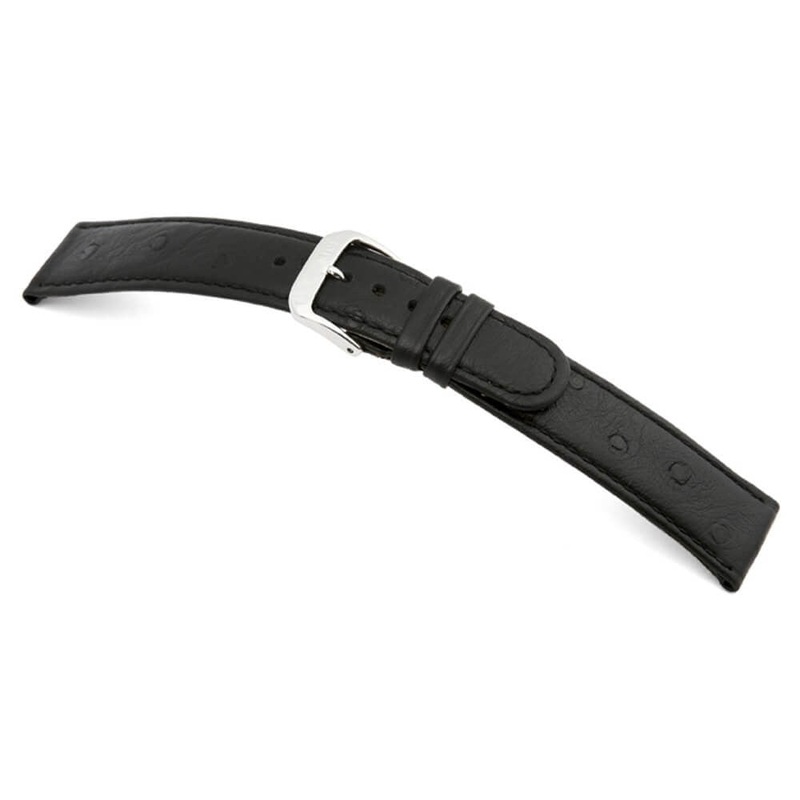 Embossed Leather Ostrich Print Watch Band | Durban | Black