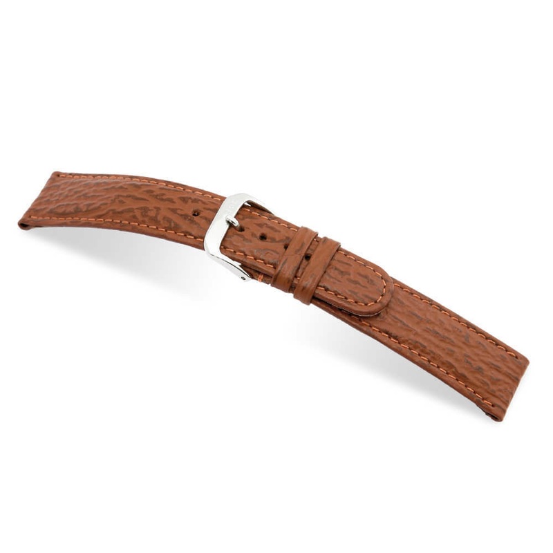 Embossed Leather Shark Print Watch Band | Ocean | Cognac