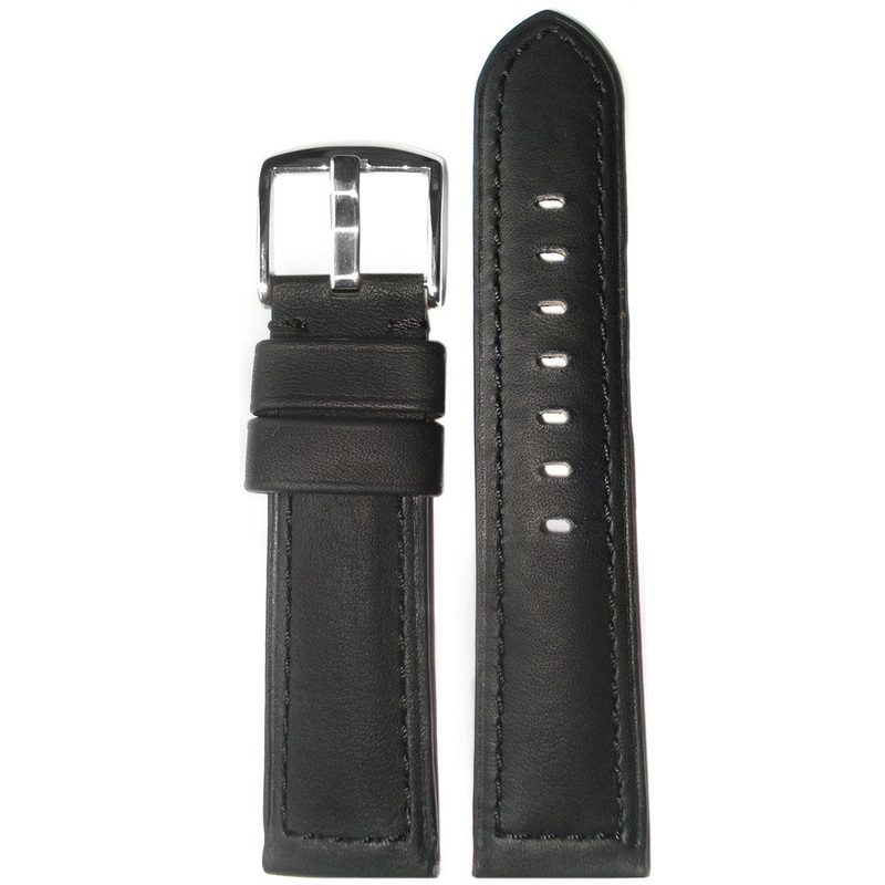 Genuine 190 Soft Calf Leather Watch Band | Padded | Black | Black Stitch