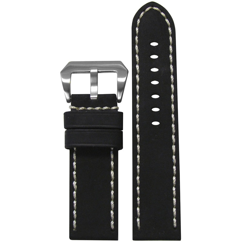 Genuine Leather Watch Band | Mustang 2 | Black | White Hand Stitching