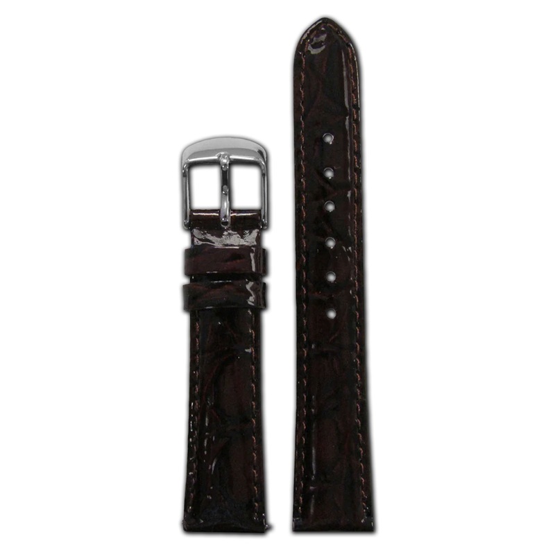 Glossy Embossed Leather Gator Watch Band | Quick Release | Dark Brown | for Michele