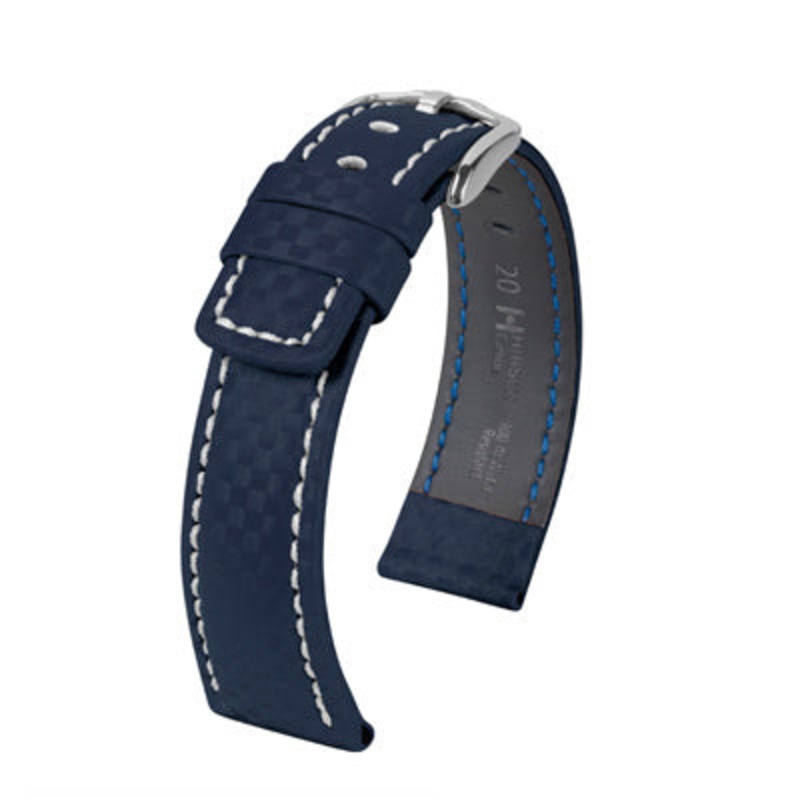 Hirsch Carbon Watch Strap | Water Resistant | Navy | White Stitch