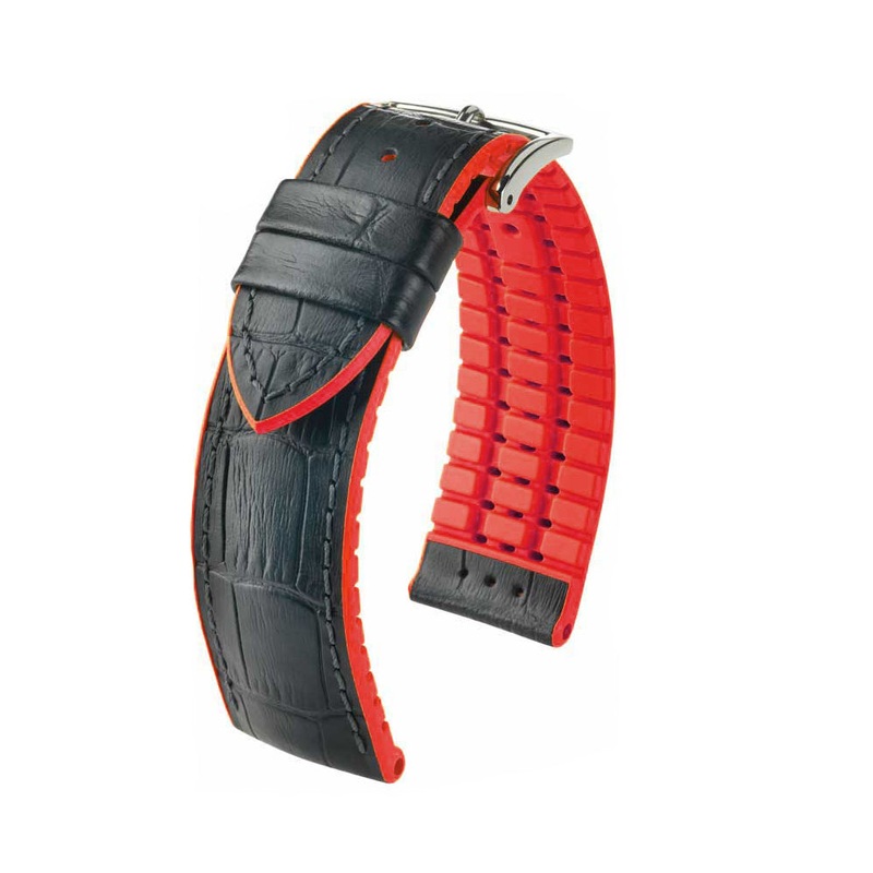 Hirsch Performance Series Watch Strap | Andy | Black | Red Backing and Siding