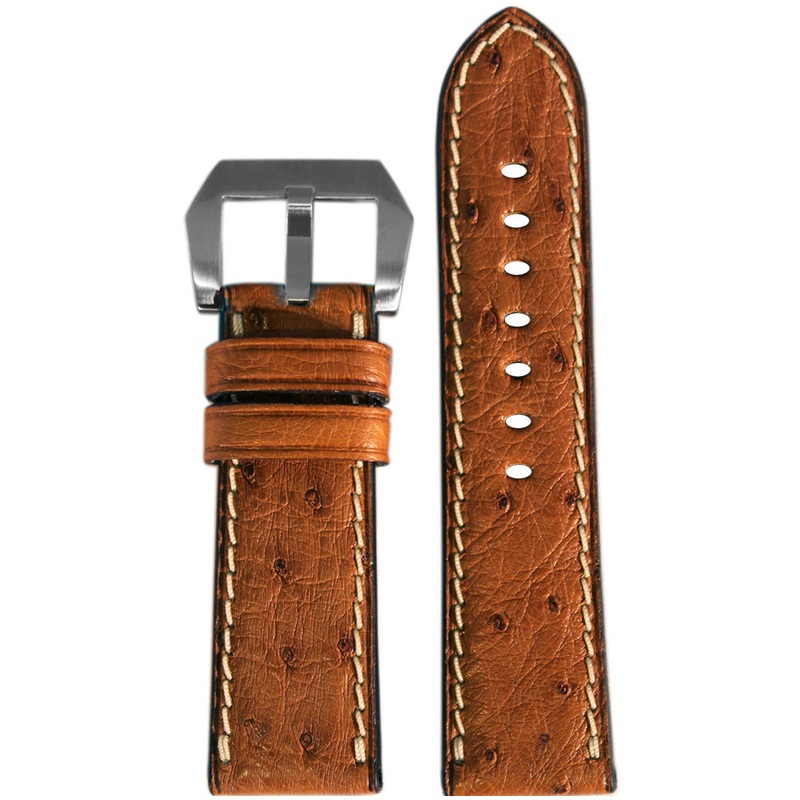 “Le Jardin” Genuine Ostrich Watch Band | Natural | White Stitch