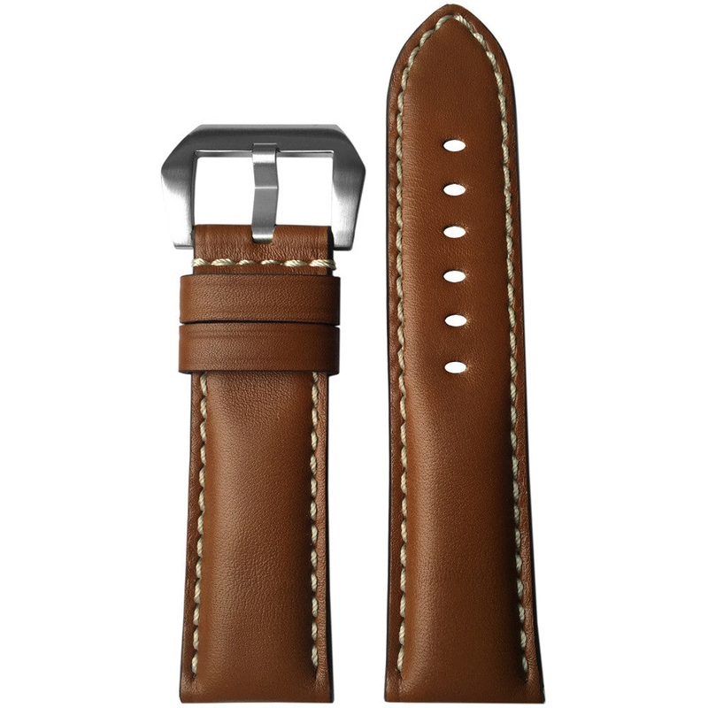 Leather Watch Band | Padded | Medium Brown | White Stitch