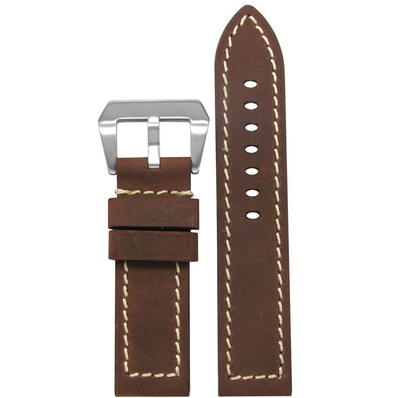 Natural Vintage Leather Watch Band | Flat | Brown | White Stitch