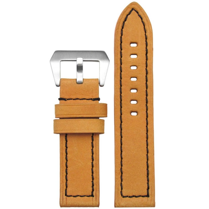 Natural Vintage Leather Watch Band | Flat | Camel | Black Stitch