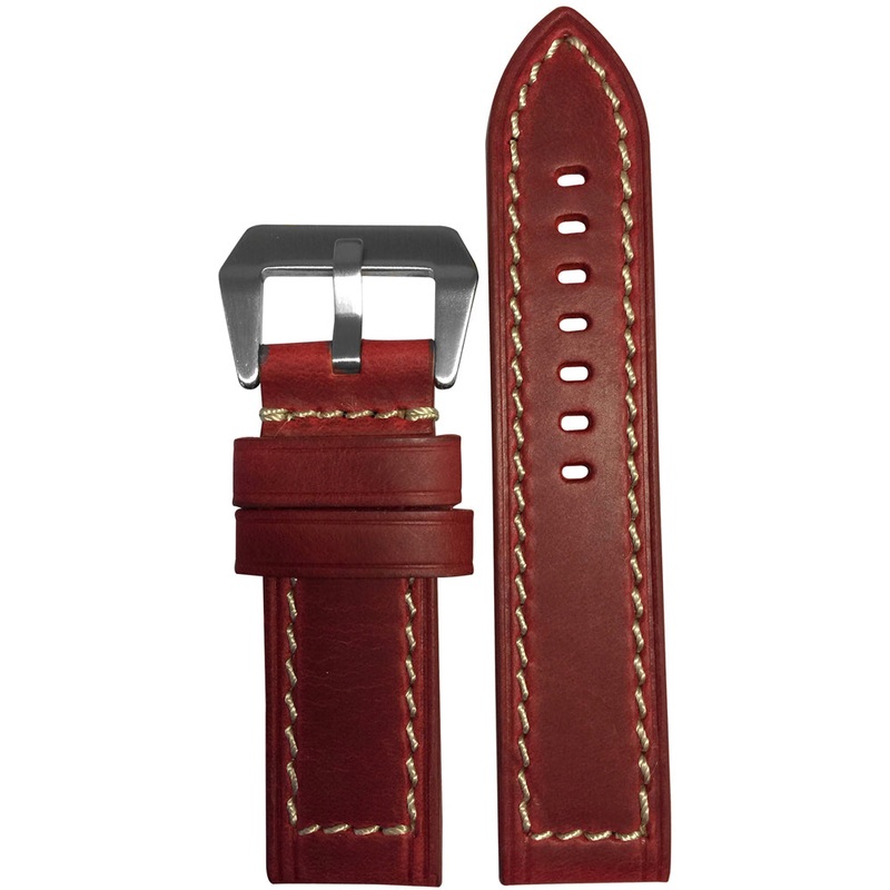Oxblood Vintage Leather Watch Band | Flat | White Stitch