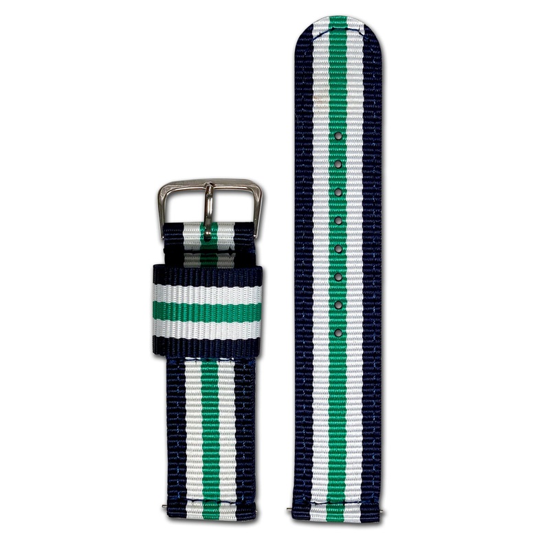 Quick Release Watch Band | Nylon | Two-Piece | Navy & Green & White Striped