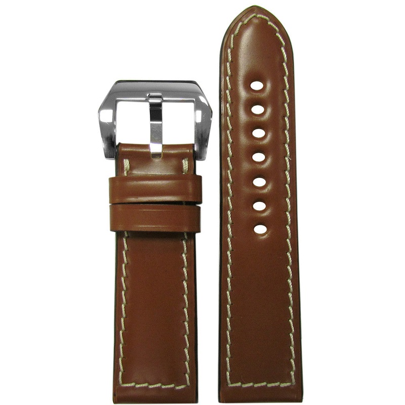 Shell Cordovan Leather Watch Band | Padded | Cognac | White Stitch