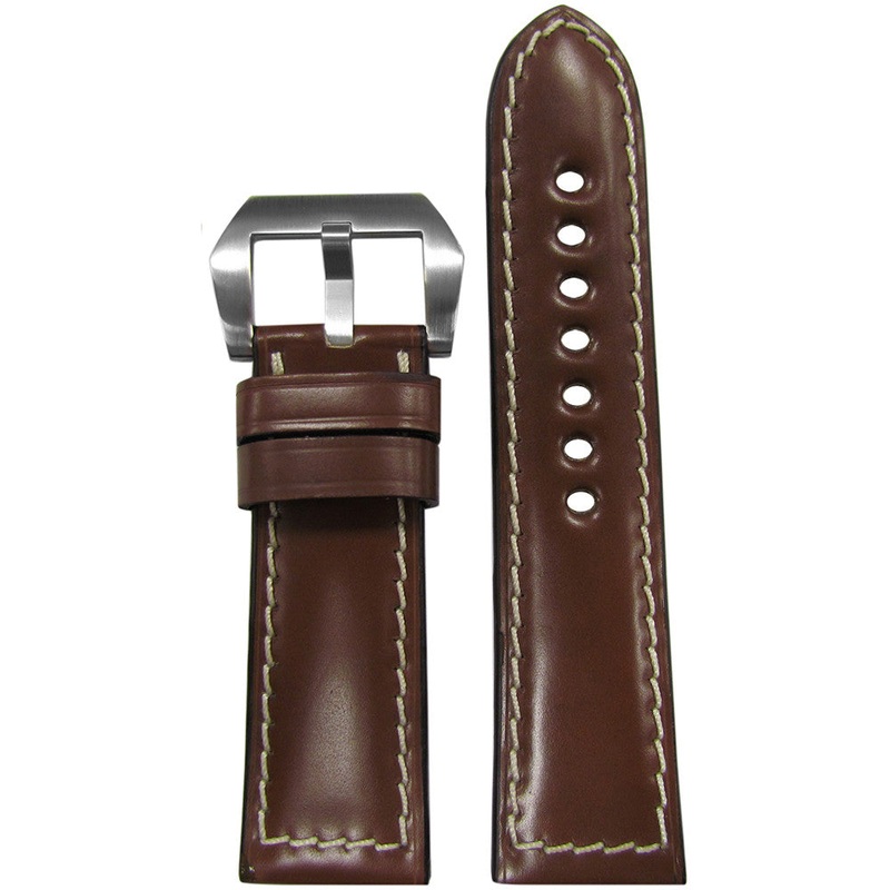 Shell Cordovan Leather Watch Band | Padded | Light Brown | White Stitch