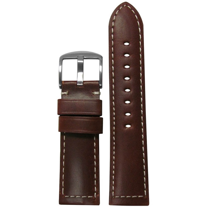 Soft Calf Leather Watch Band | Padded | Brown | White Stitch
