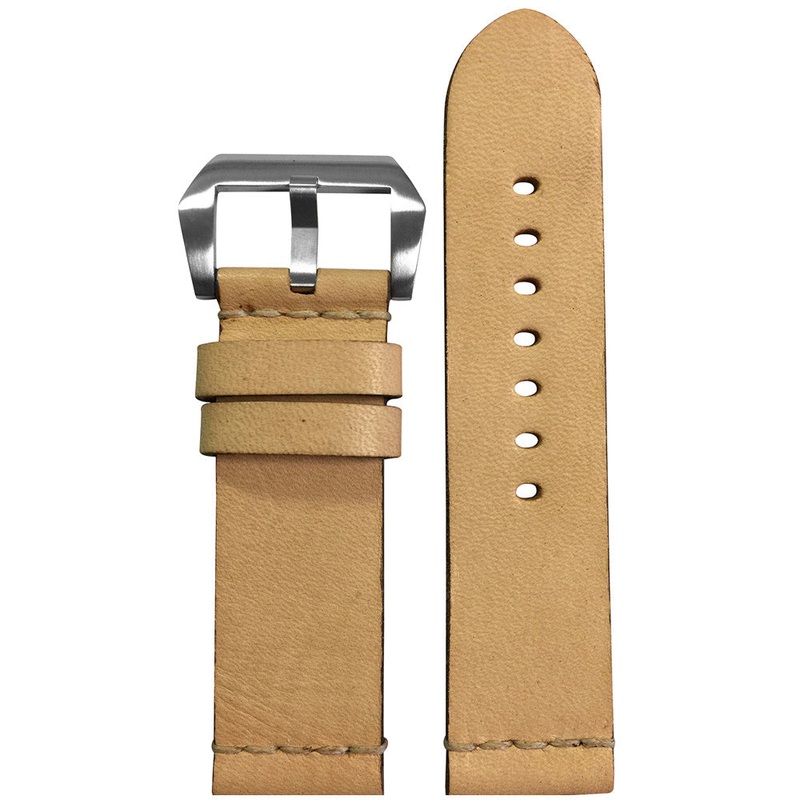 Vintage Leather Watch Band | Beige | White Minimal Stitch