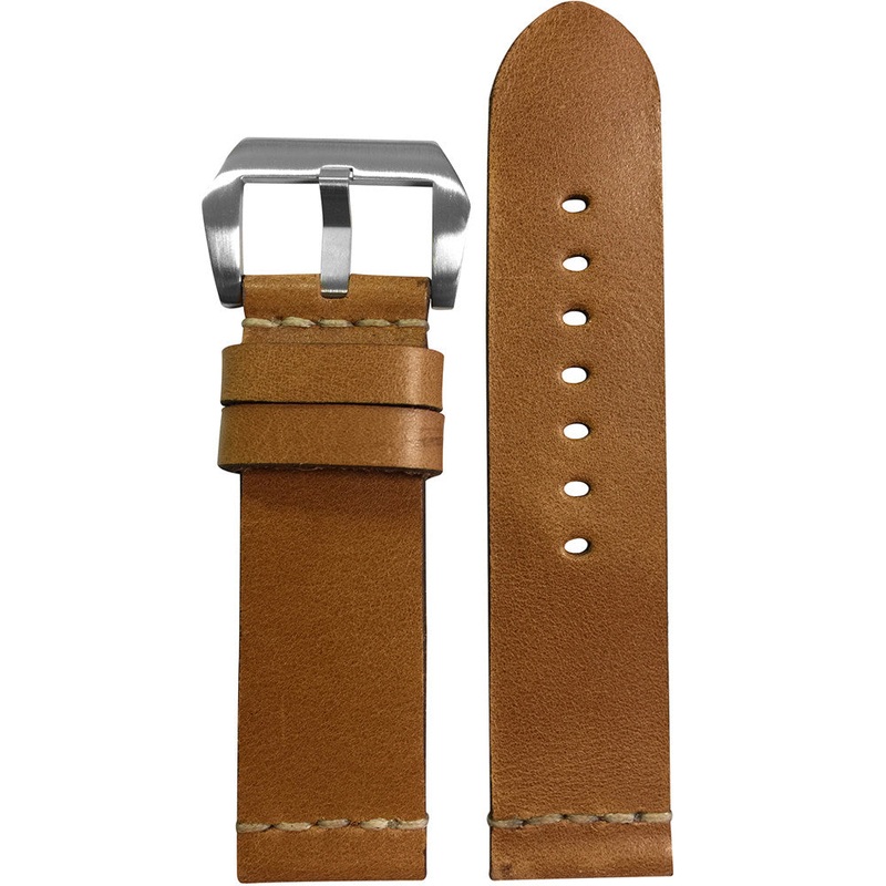 Vintage Leather Watch Band | Light Brown | White Minimal Stitch