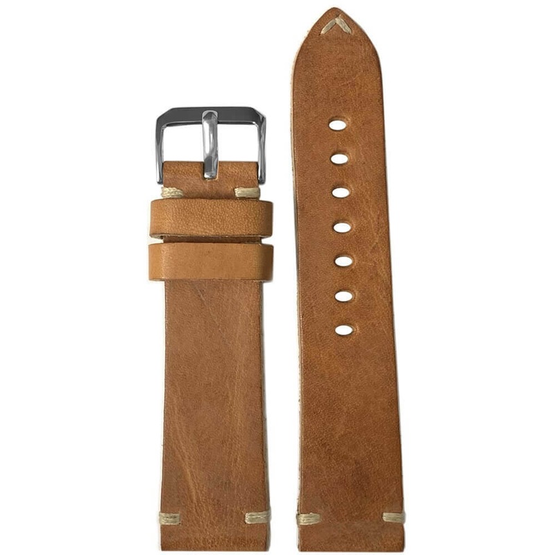 Vintage Oiled Leather Watch Band | Natural | Creme Minimal Stitch