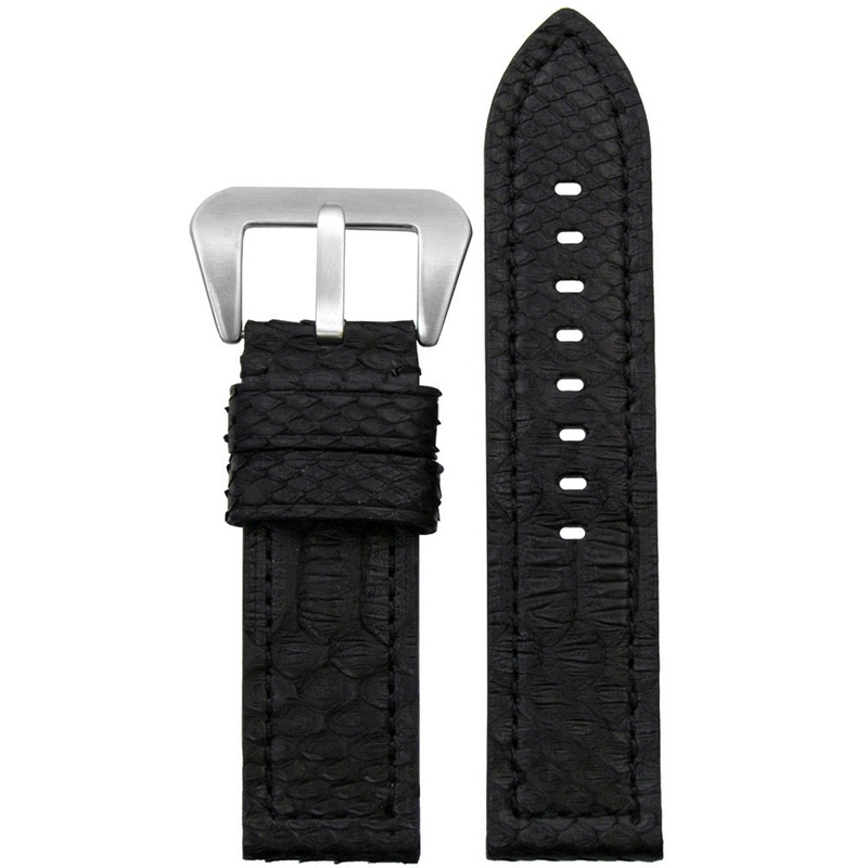 Vintage Python Watch Band | Flat | Black | Match Stitch
