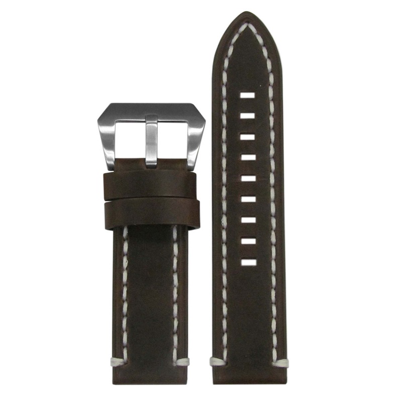Vintage Tobacco Watch Band | Dark Brown | White Stitch