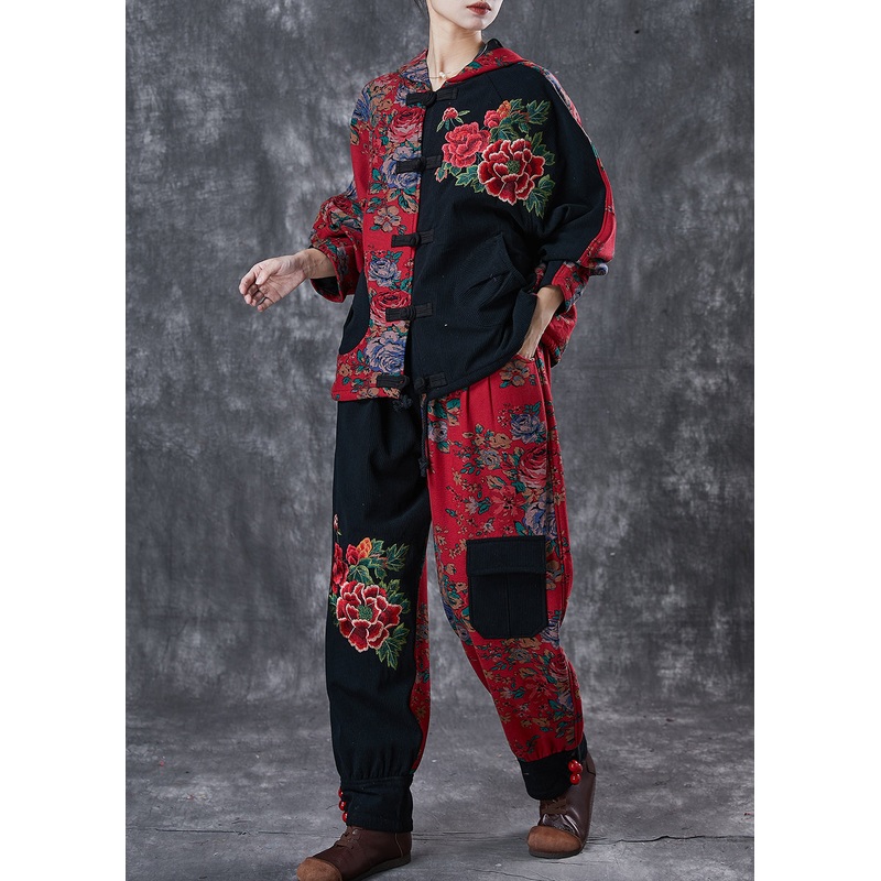 Art Black Asymmetrical Patchwork Warm Fleece Two Piece Set Outfits Spring