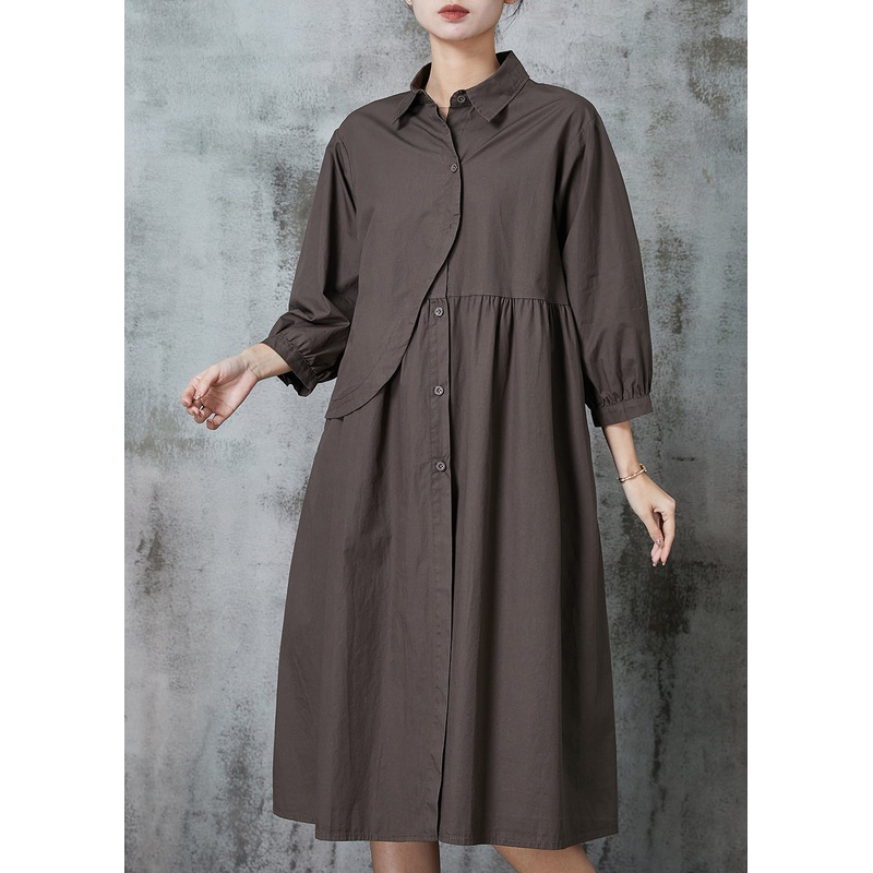 Art Dark Grey Asymmetrical Patchwork Cotton Dress Spring