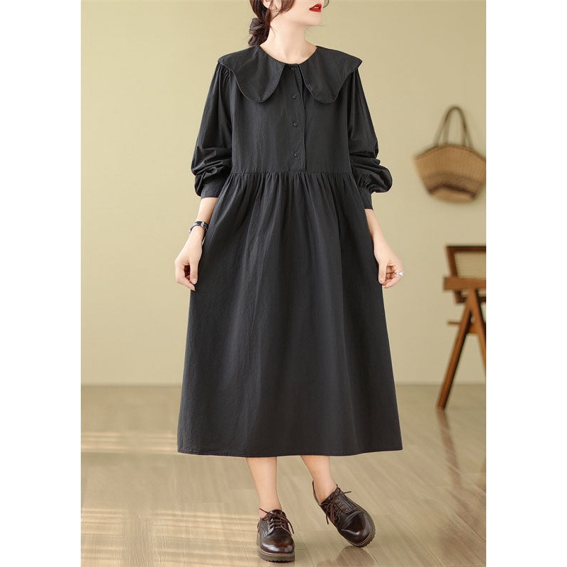 Black Peter Pan Collar Patchwork Maxi Dress Fall