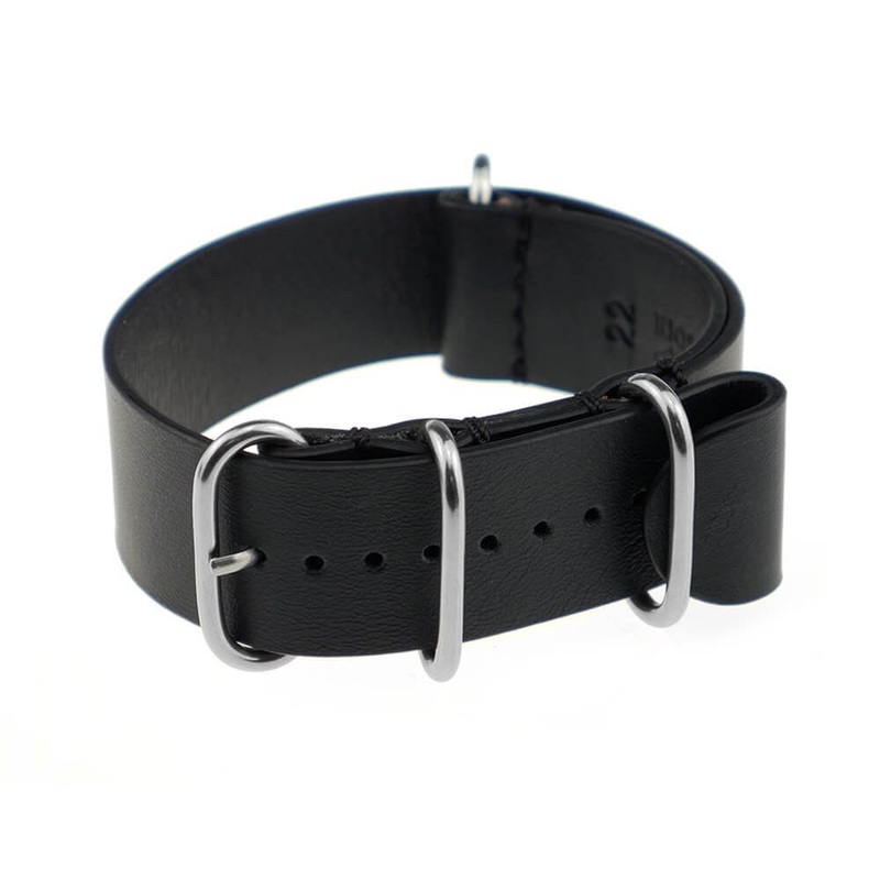 Calfskin Watch Band | Athens | One-Piece | 4 Polished Rings | Black