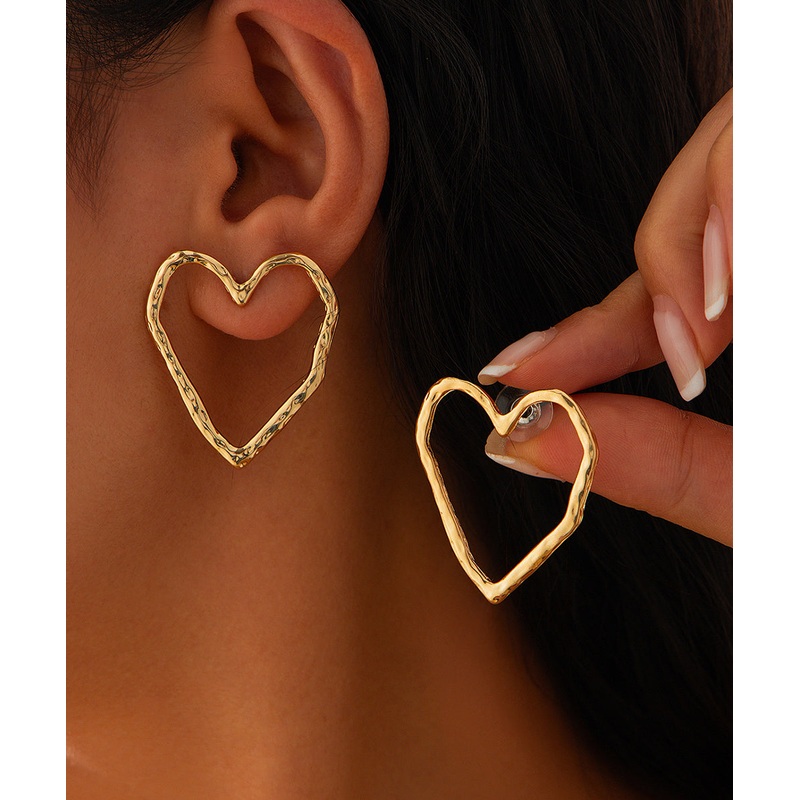 Casual Gold Metal Hollow Out Peach Heart Hoop Earrings