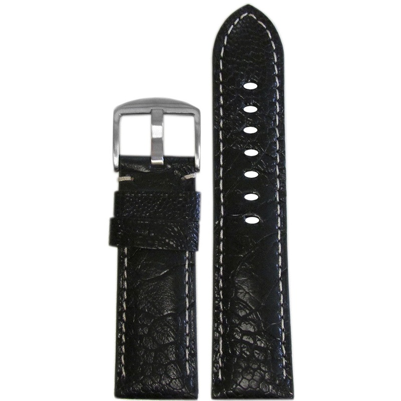Classic Ostrich Leg Watch Band | Semi-Gloss | Black | White Stitch
