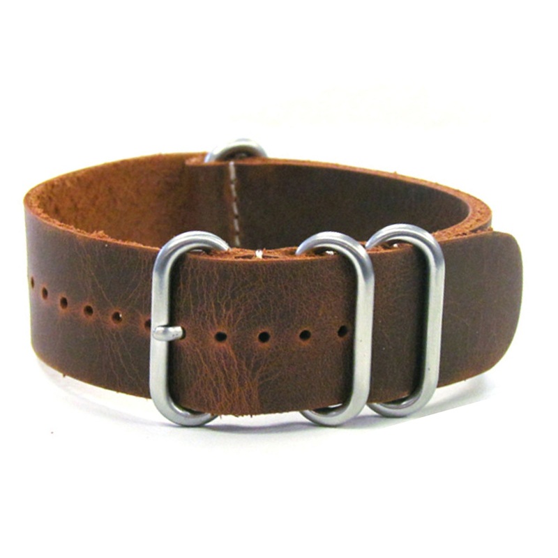 Classic Vintage Leather Watch Band | 4-Ring Brushed | One-Piece | Light Brown (Distressed)
