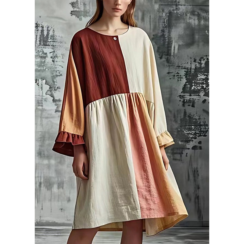 DIY Colorblock Oversized Patchwork Cotton Long Dresses Summer
