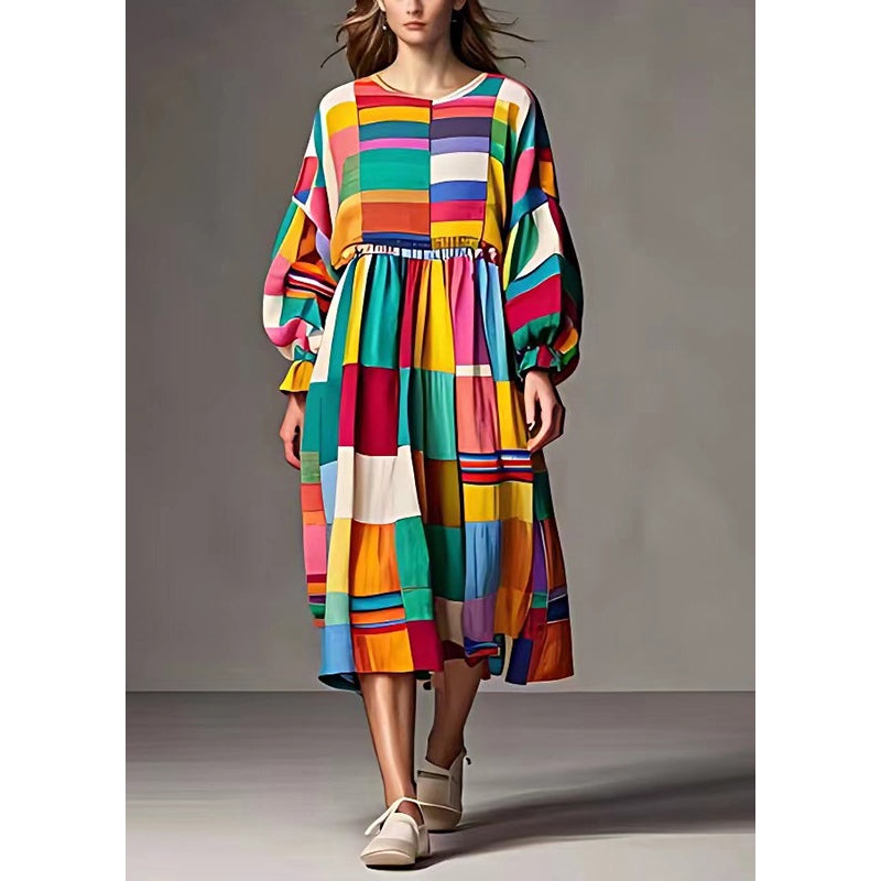 DIY Rainbow Cinched Striped Cotton Dress Fall