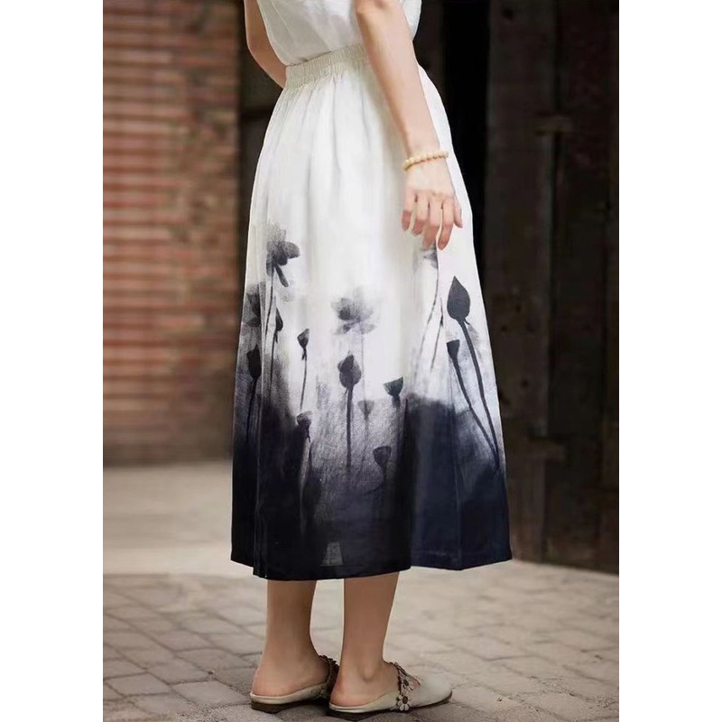 Elegant Colorblock Tie Dye Elastic Waist A Line Skirts Summer
