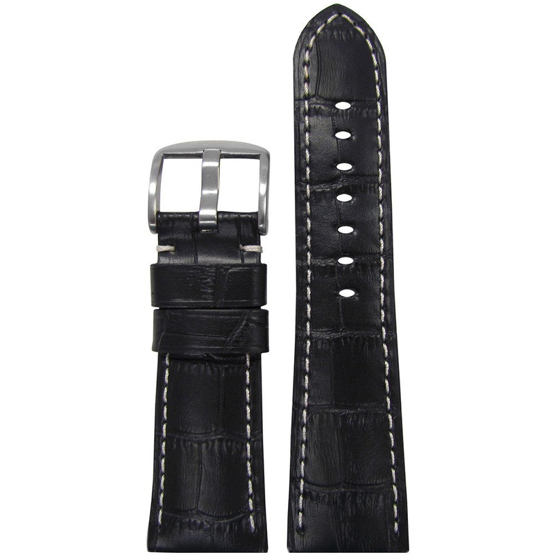 Embossed Leather Watch Band | Gator Print | Black | White Stitch | for Panerai Radiomir