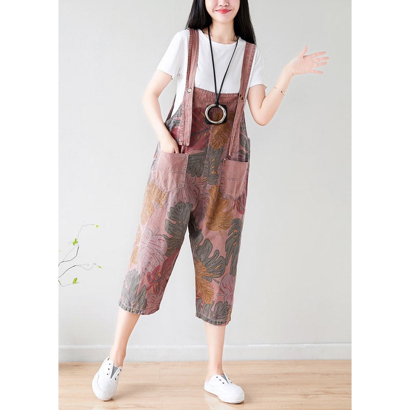 Fashion Brick Red Oversized Print Cotton Jumpsuit Spring