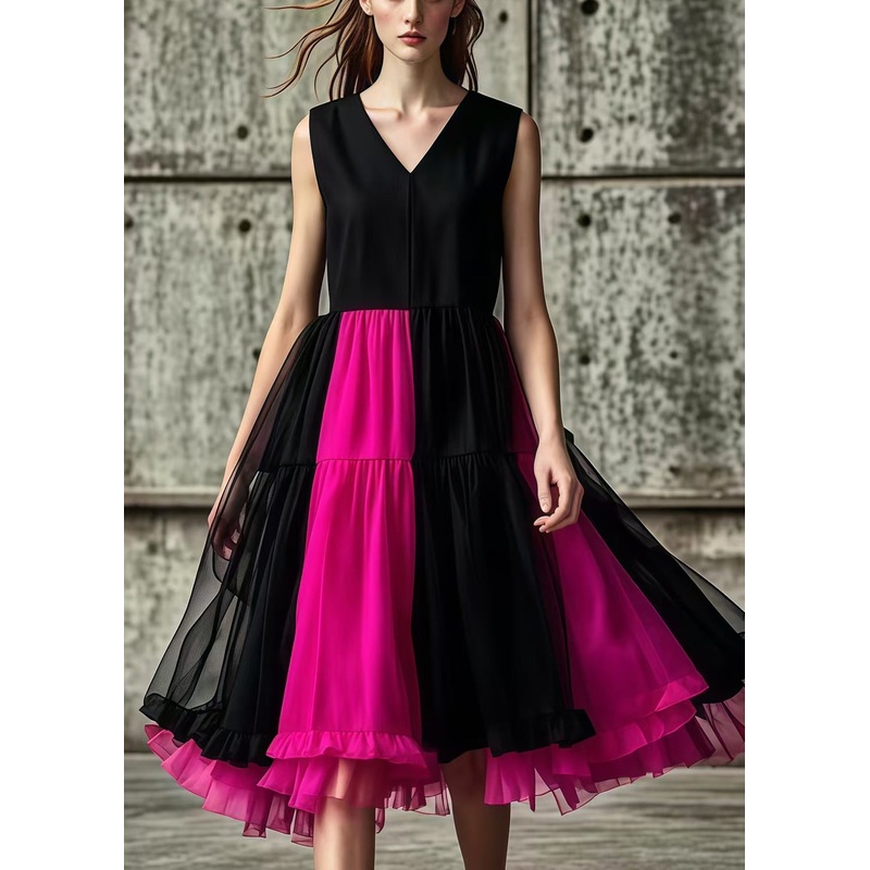 French Black Patchwork Exra Large Hem Cotton Vestidos Dresses Summer