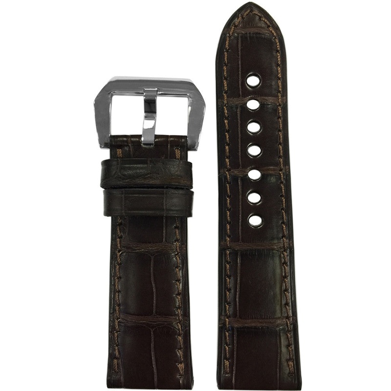 Genuine Alligator Watch Band | Large Square Grains | Matte | Padded | Mocha | Match Stitch