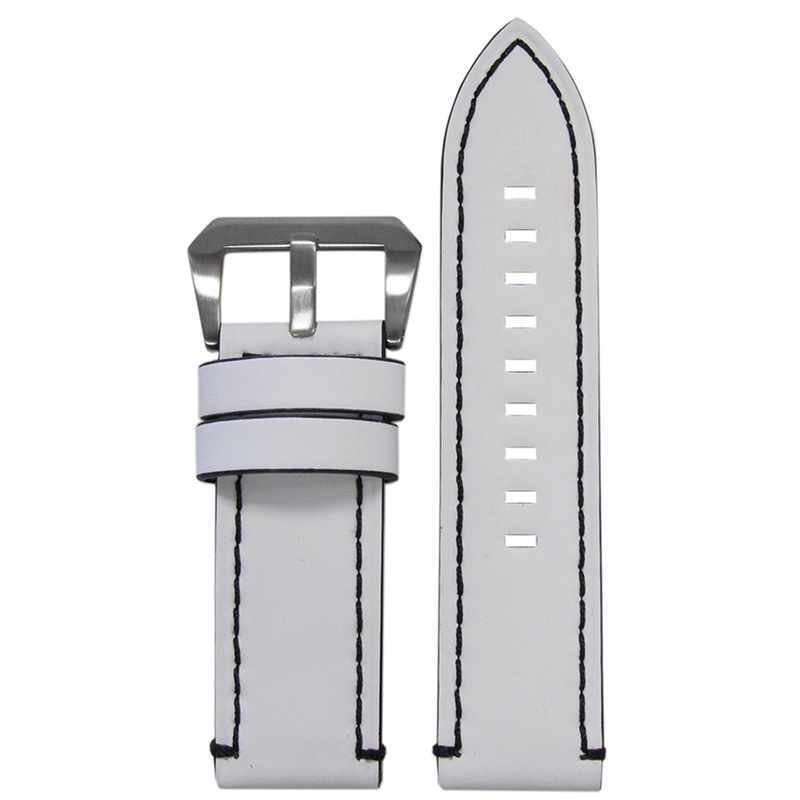 Genuine Leather Watch Band | Galaxy | Flat | White | Black Stitching and Edging