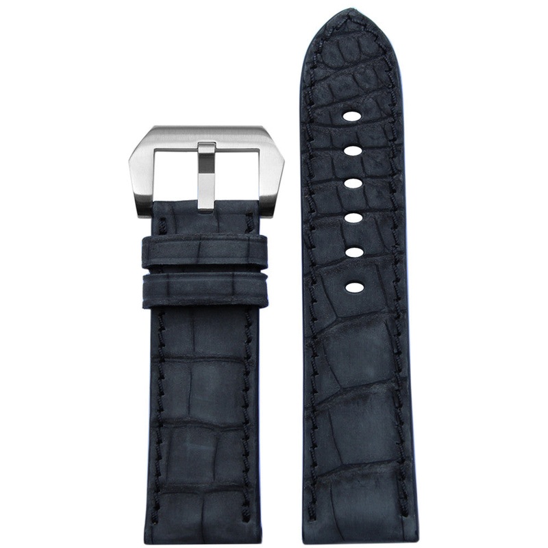 Genuine Nubuk Alligator Watch Band | Padded | Black | For Panerai