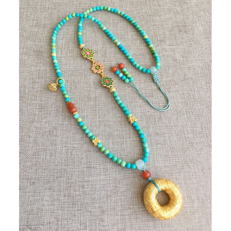 Handmade Light Green Handmade Jade Turquoise Floral Tassel Pendant Necklace