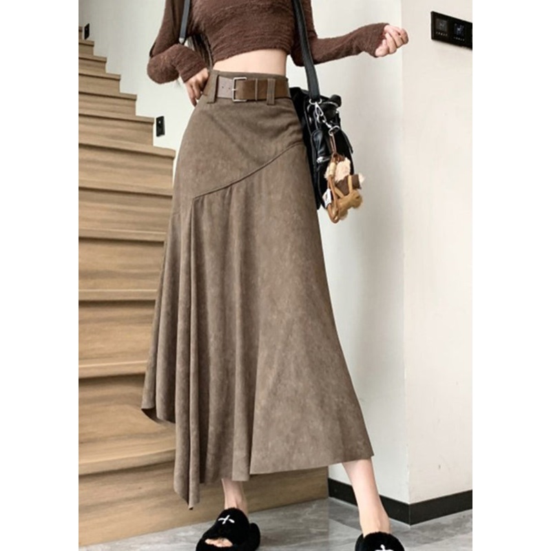 New Coffee Asymmetrical Wrinkled A Line Skirts Summer