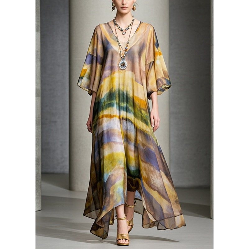 Plus Size Brown Oversized Print Chiffon Maxi Dress Summer