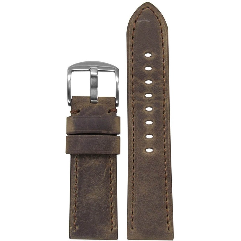 Soft Calf Leather Watch Band | Padded | Distressed Brown | Match Stitch